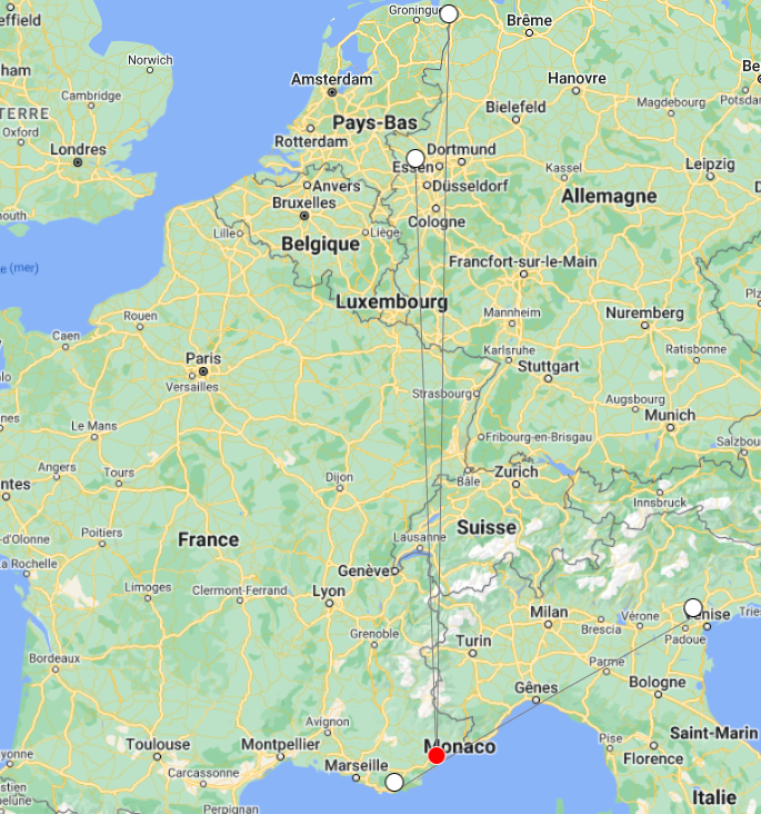 Carte des stations ayant reçu les trames WSPR