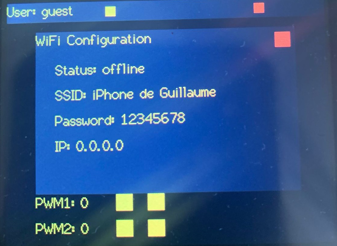 Capture d'écran de l'interface TFT (Boîte de dialogue WiFi)