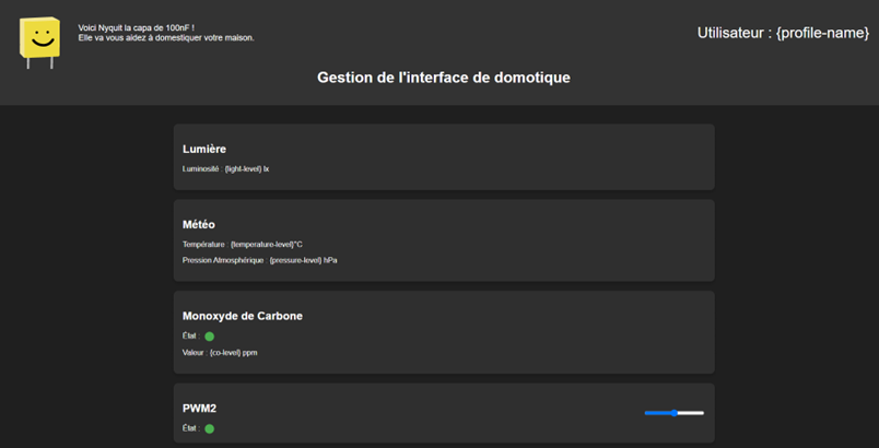 Capture d'écran de l'interface web